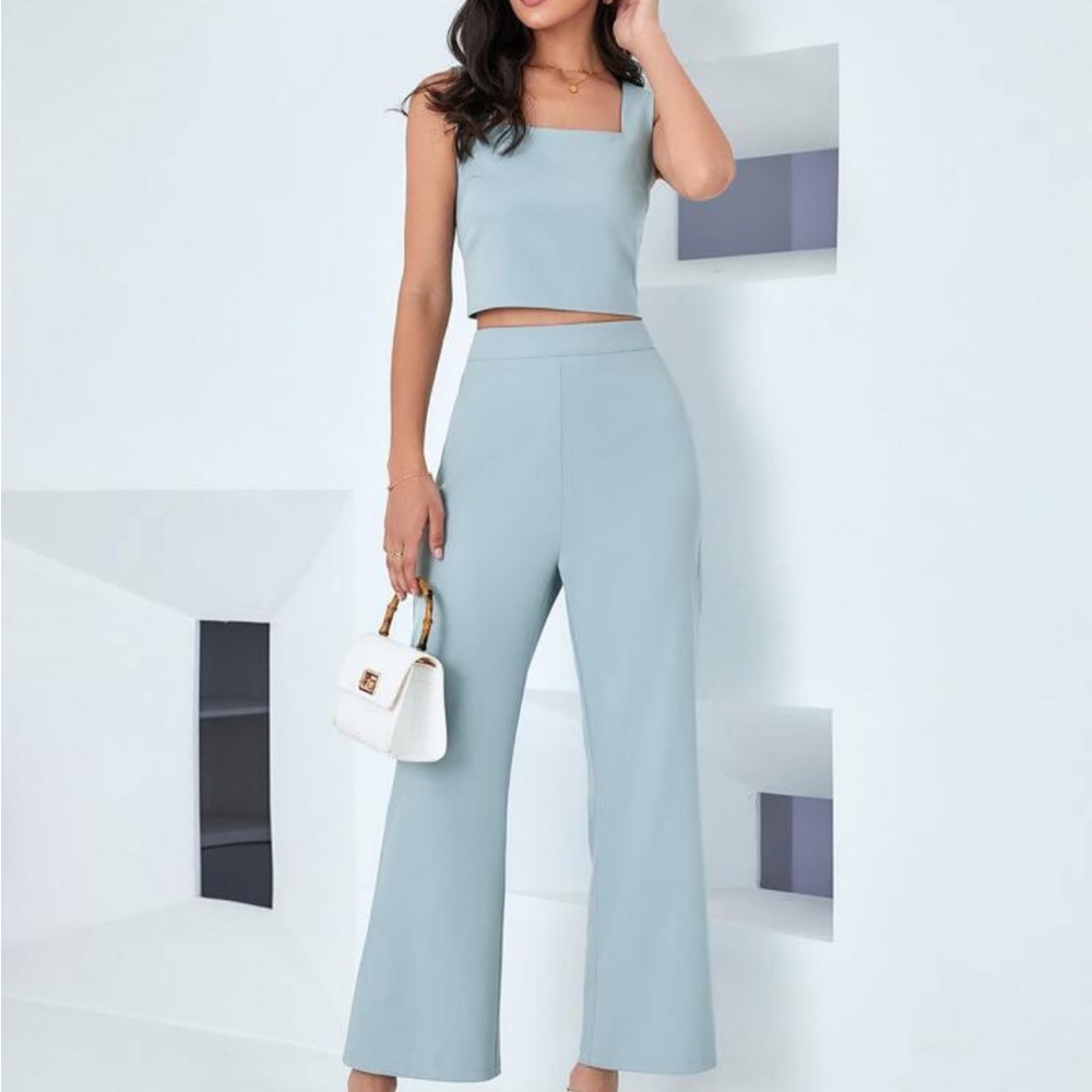 Square Neck Crop Tank Top & Flare Leg Pants